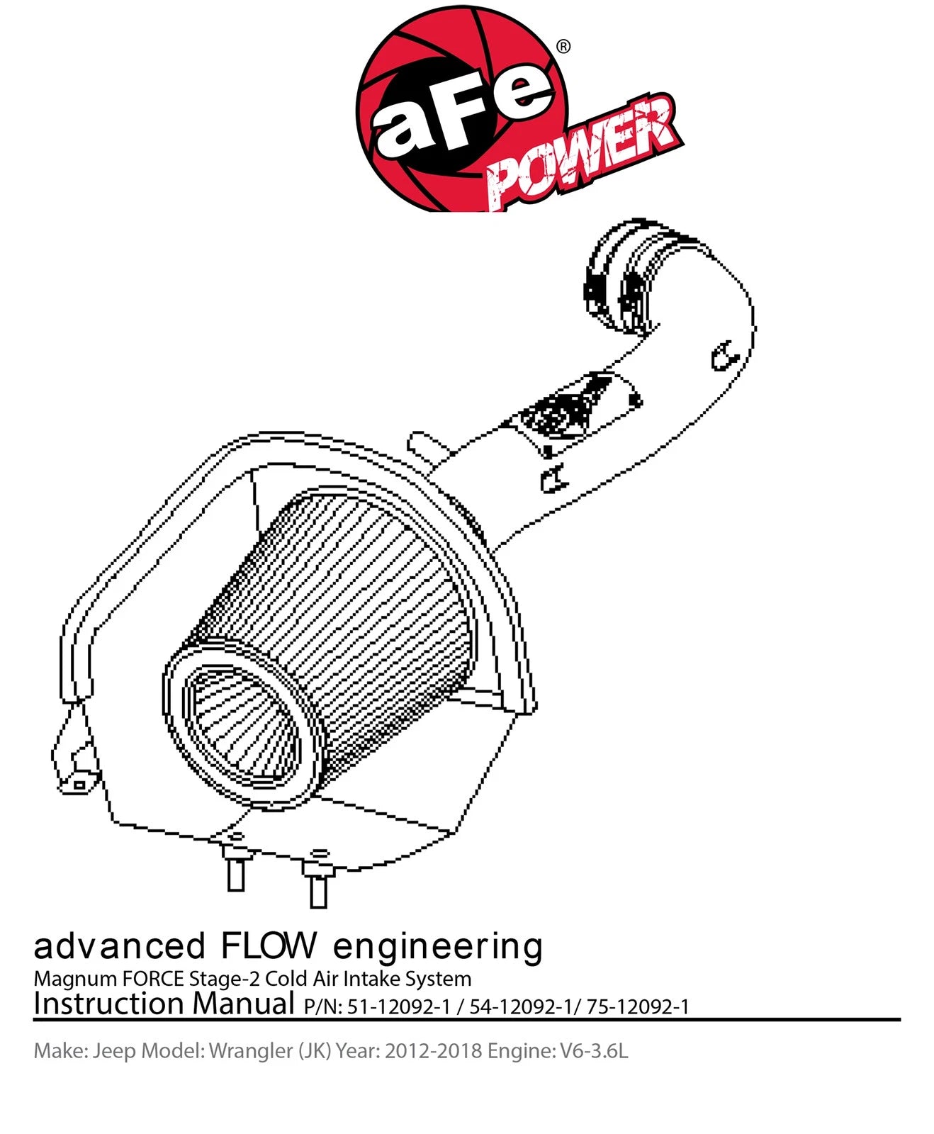 aFe MagnumFORCE Intake Stage-2 P5R 12-17 Jeep Wrangler (JK) V6-3.6L