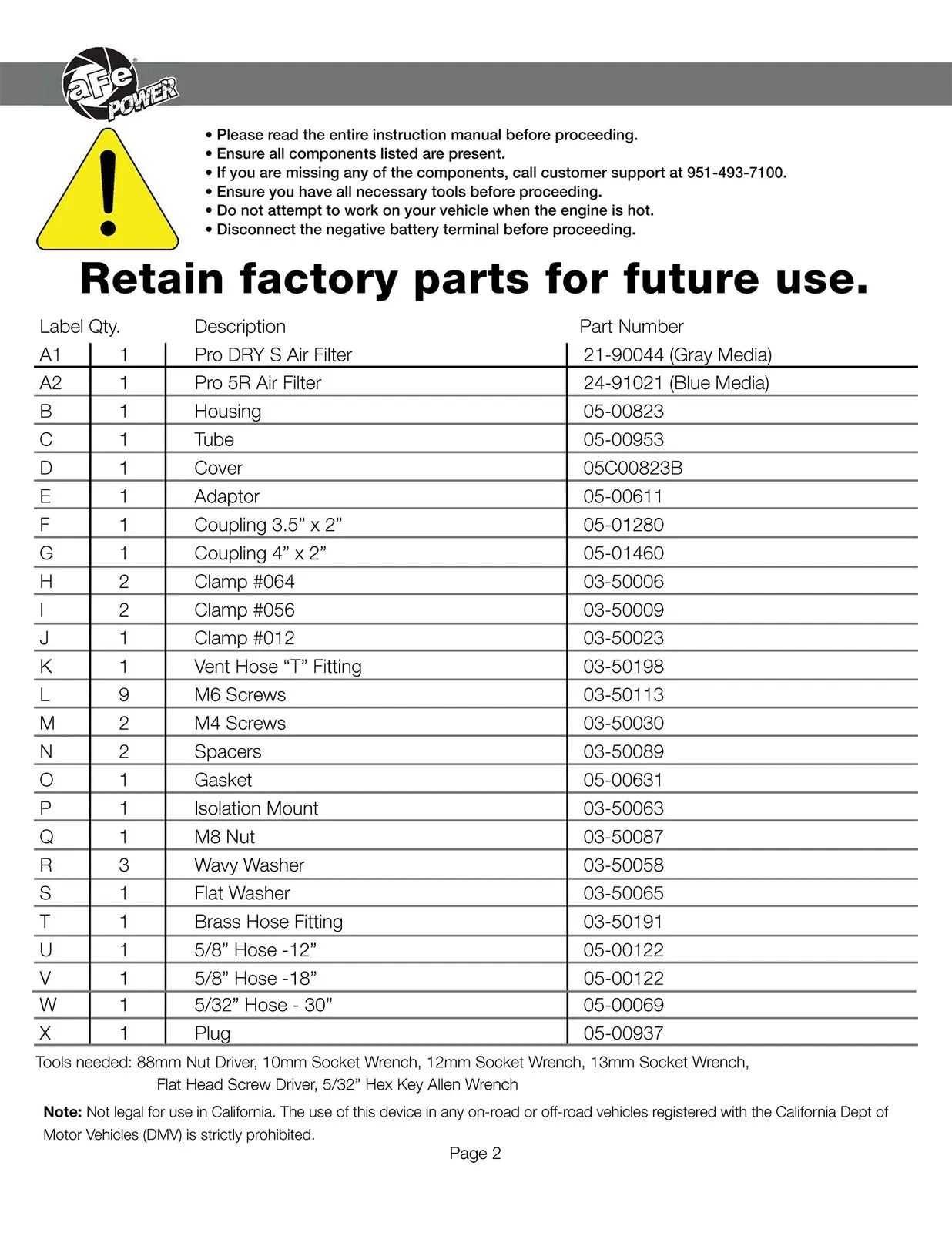 aFe MagnumFORCE Intake Stage-2 Si Pro DRY S 05-09 Lexus GX 470/Toyota 4Runner V8 4.7L *RACE ONLY*