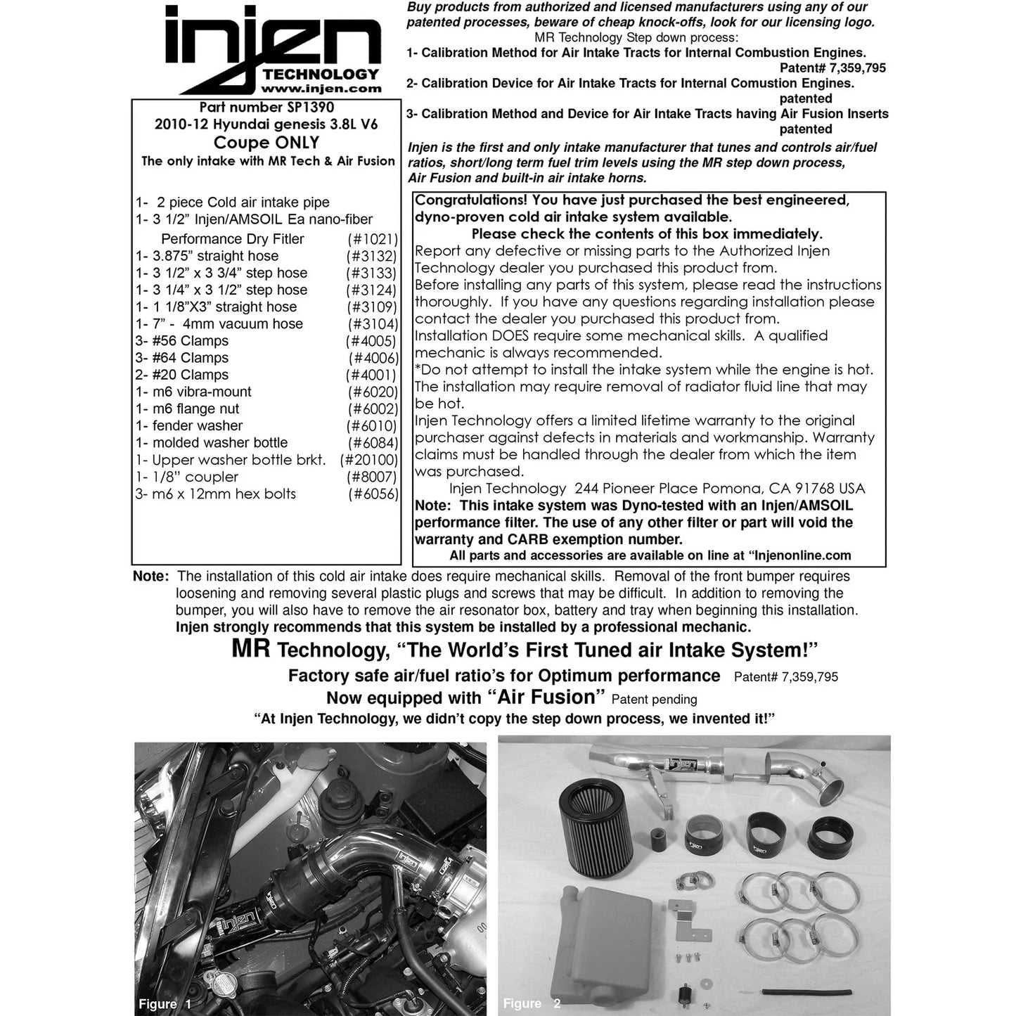 Injen 2010 Genesis Coupe ONLY 3.8L V6 Black Cold Air Intake