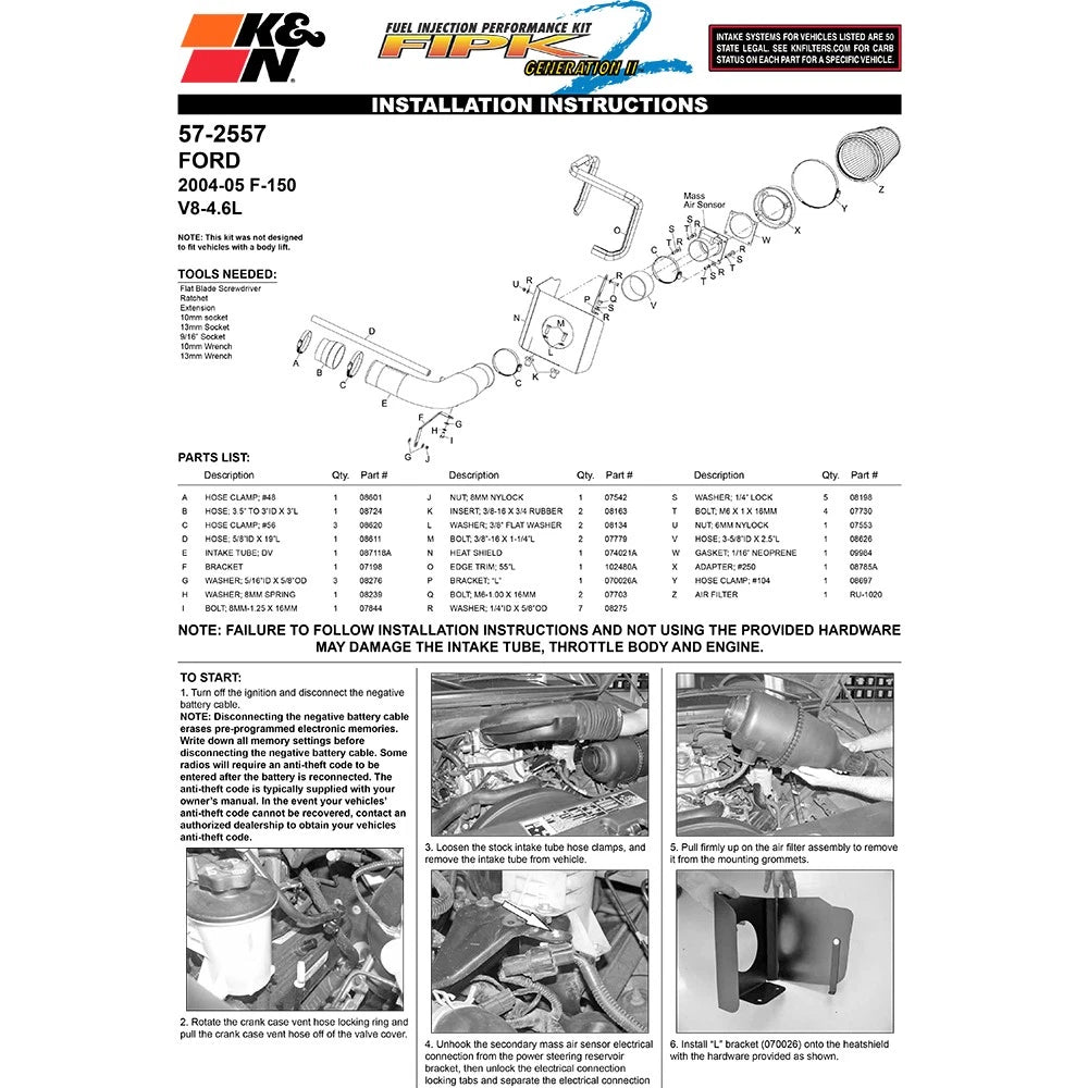 K&N 04 Ford F150 V8-4.6L Performance Intake Kit