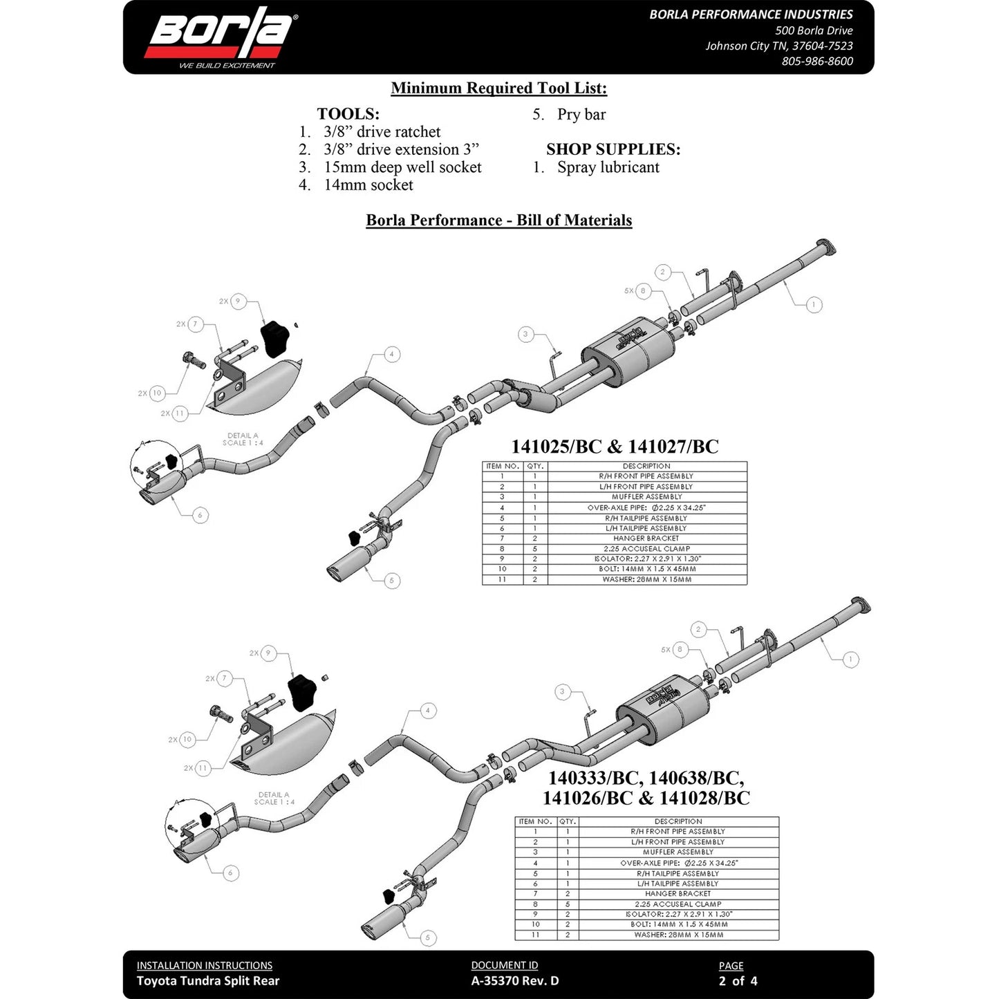 Borla 14-21 Toyota Tundra 4.6L/5.7L ATAK Cat Back Exhaust - 4in Stainless Tips