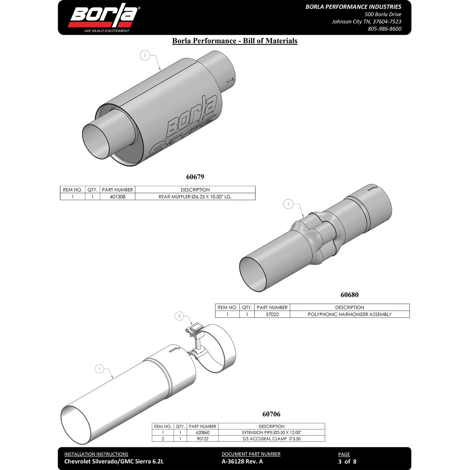 Borla 2024 Chevrolet/GMC 1500 ZR2 & AT4X 6.2L V8 4WD 4DR ATAK Catback Exhaust w/ Turndown Tips