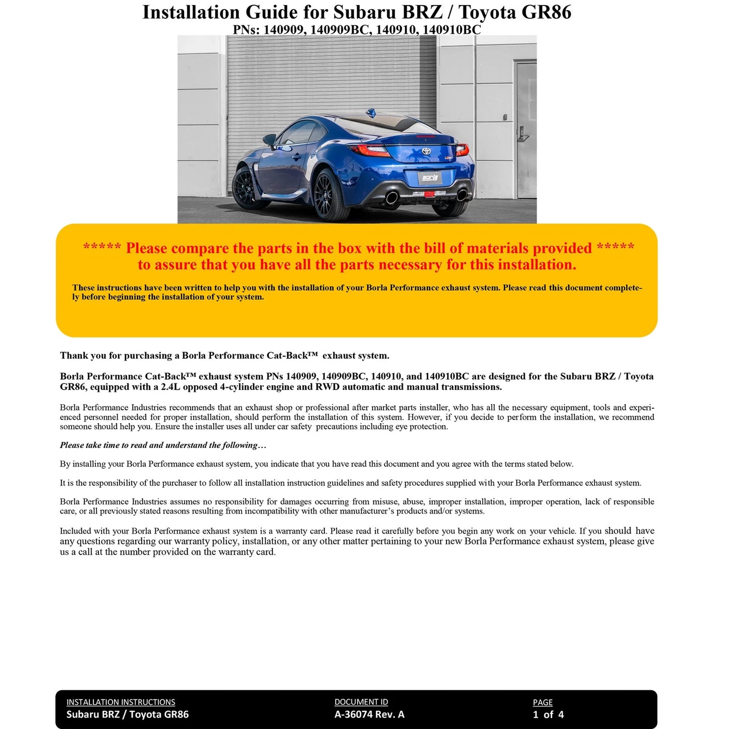 Borla 22-23 Subaru BRZ/Toyota GR86 2.4L RWD AT/MT ATAK Catback Exhaust - Polished Tips