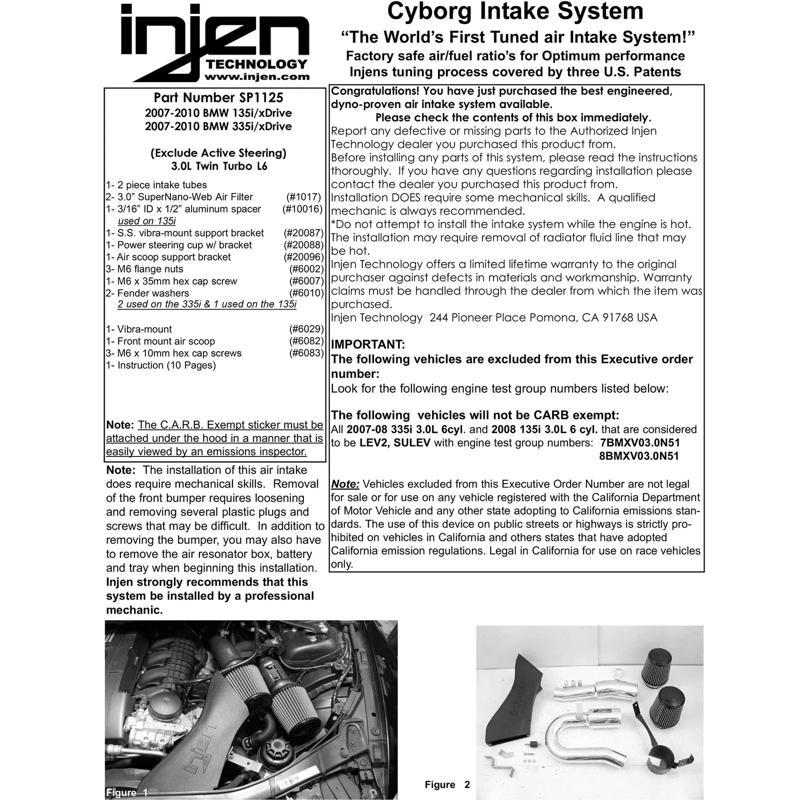Injen 07-09 335i E92 / 08-09 135i E82 3.0L L6 Twin intake Polished Short Ram Intake