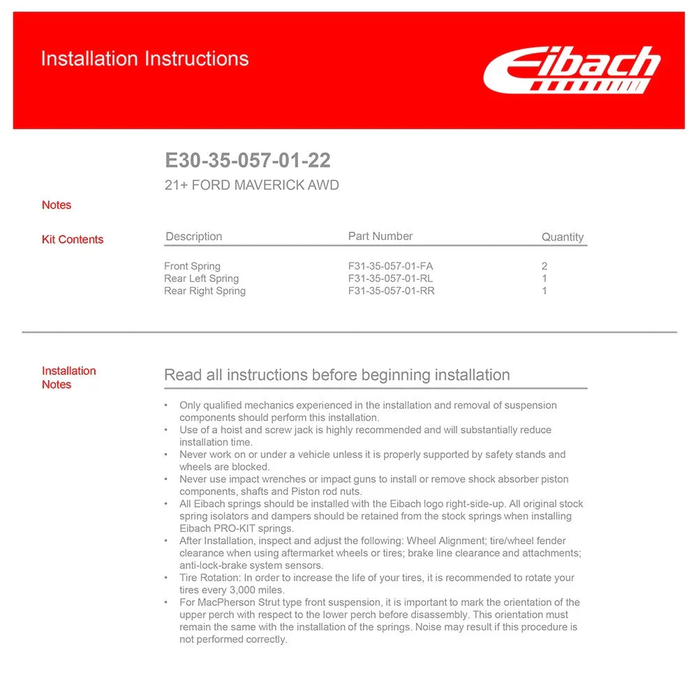 Eibach Pro-Lift for 2022+ Ford Maverick