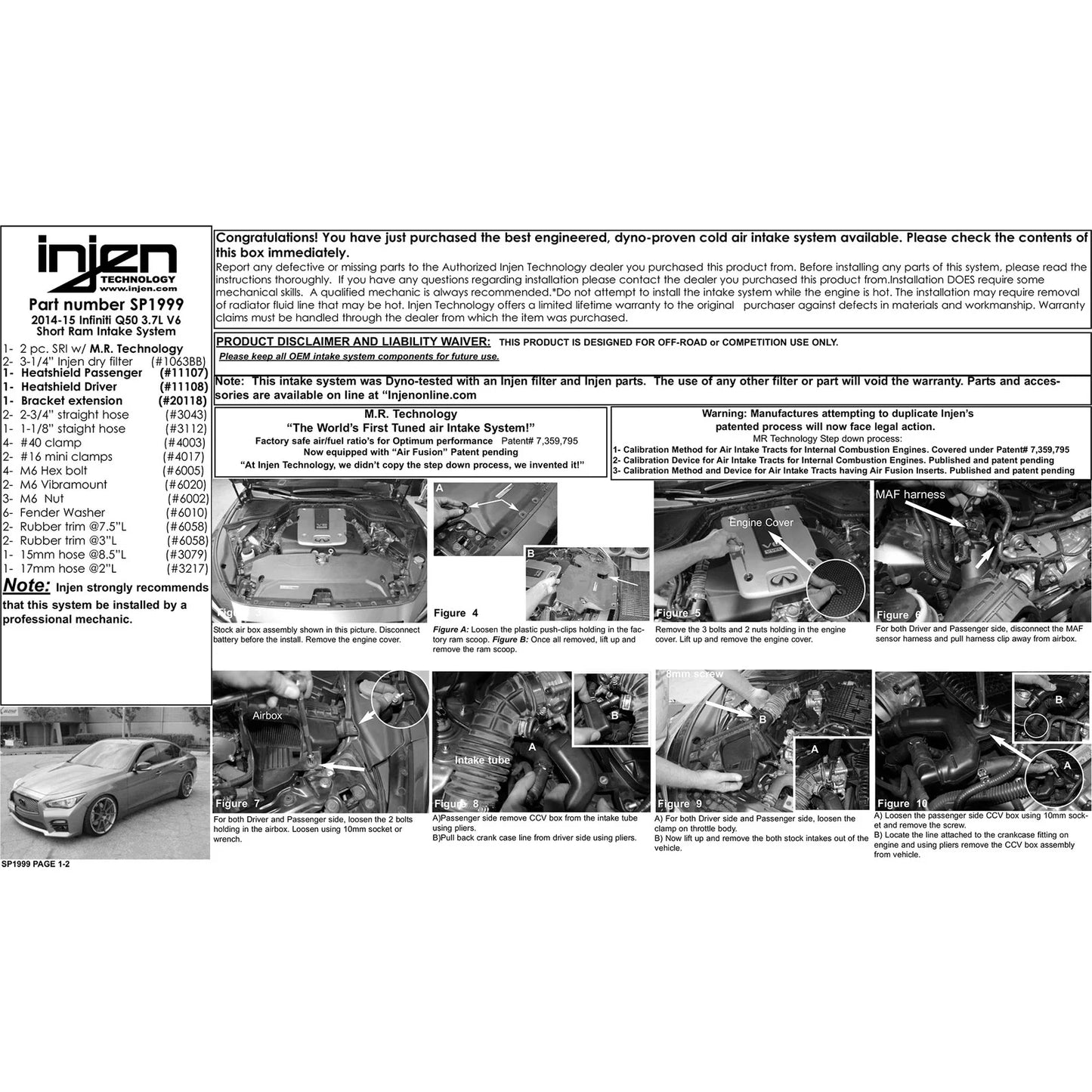 Injen 14 Infiniti Q50 3.7L V6 Polished Dual Short Ram Intake w/ MR Techn and Heat Shields