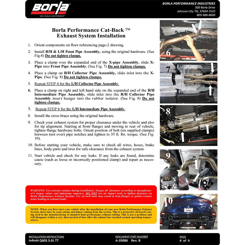 Borla 2017 Infiniti Q60S 3.0T V6 S Type Catback Exhaust