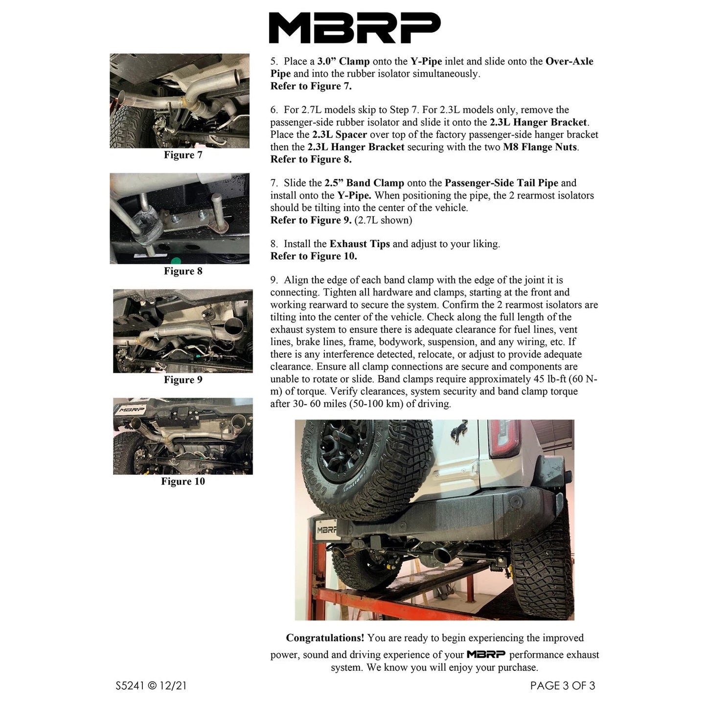 MBRP 21-22 Ford Bronco 2.3/2.7L EcoBoost 2/4-Dr 3in Catback Dual Split Rear Exit Aluminized Steel