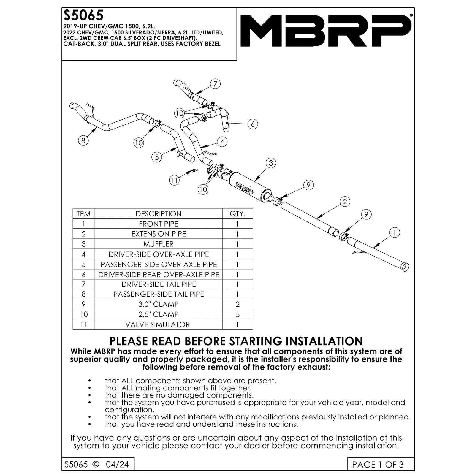 MBRP 19-Up Chevy Silverado 1500 6.2L 2.5in Catback Dual Rear Exit Aluminized