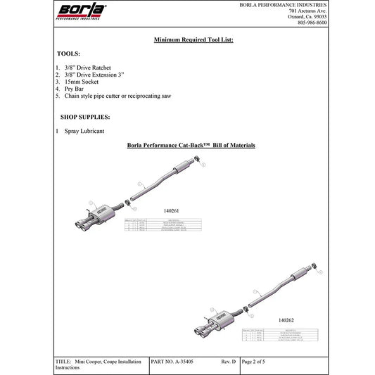 Borla 07-14 Mini Cooper S / Coupe S 1.6L Turbo FWD AT/MT Catback Exhaust