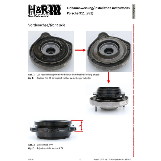H&R 20-22 Porsche 911/992 Carrera 4/4S Cabrio/4S Coupe (AWD) VTF Adjustable Lowering Springs