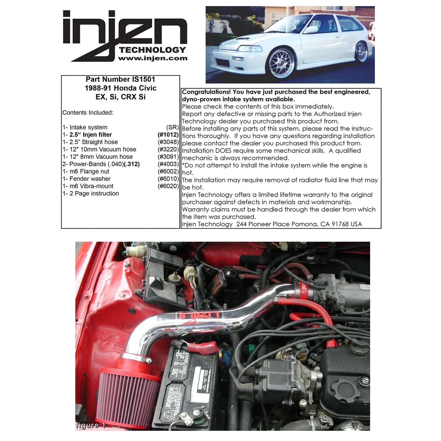 Injen 88-91 Civic Ex Si CRX Si Polished Short Ram Intake
