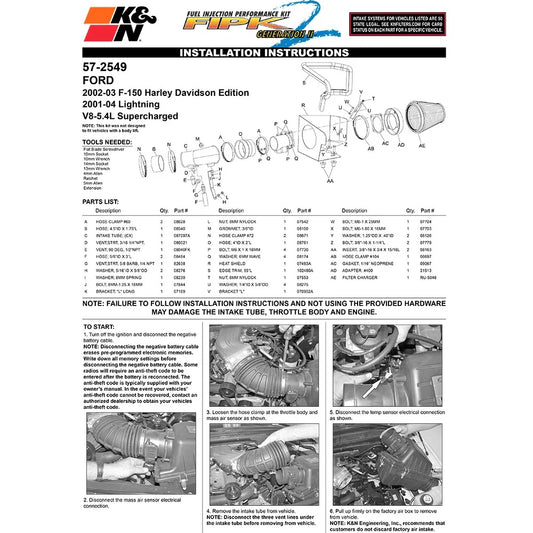 K&N 01-04 Ford Lightning / F150 H/D Performance Intake Kit