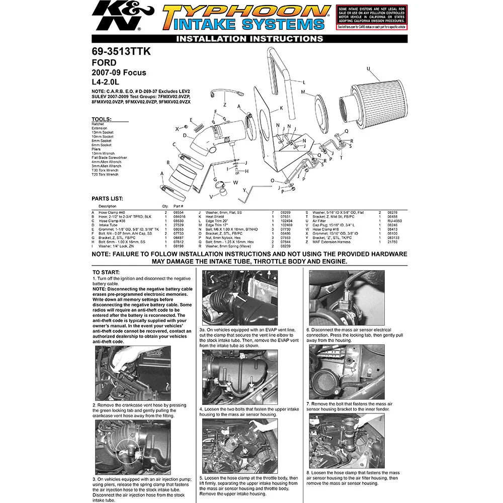 K&N 07-09 Ford Focus L4-2.0L Typhoon Short Ram Intake