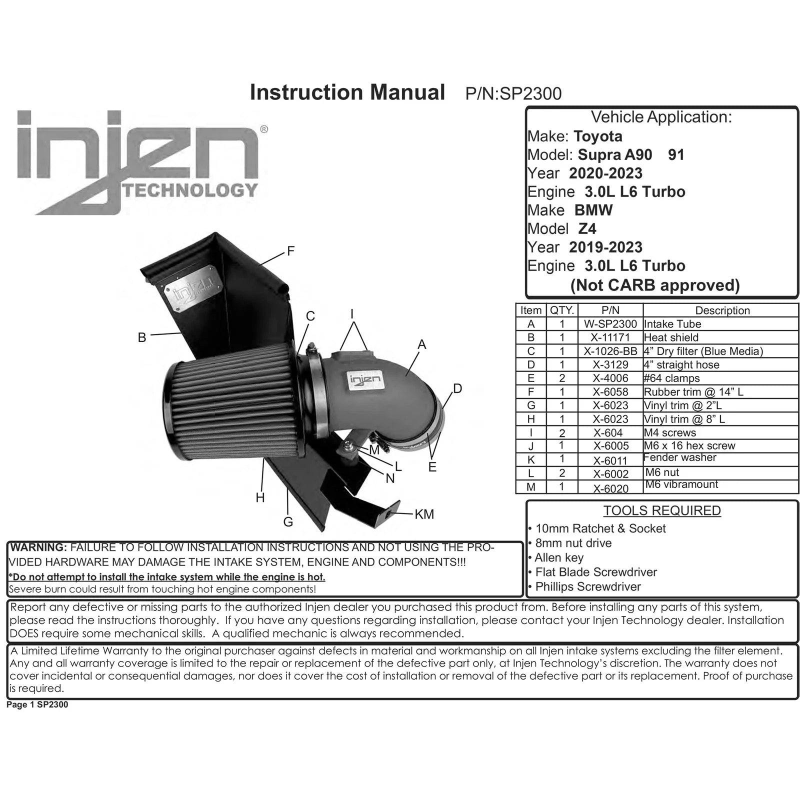 Injen 19-20 BMW Z4 / 2020 Toyota Supra 3.0L Turbo Intake and Charge Pipe Power Package - Wrinkle Blk