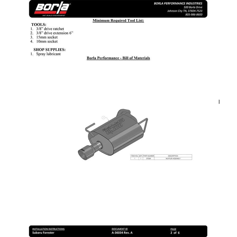 Borla 19-20 Subaru Forester 2.5L S-Type Rear Section