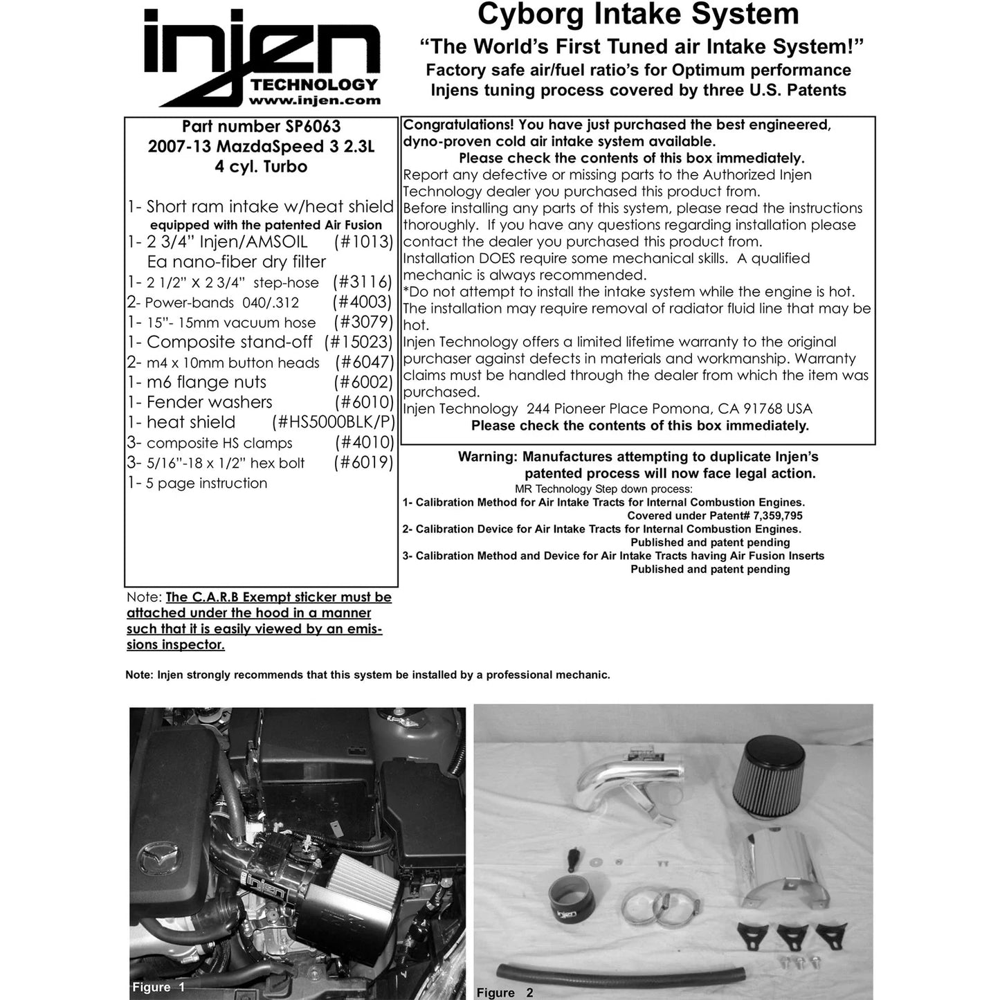 Injen 07-10 MazdaSpeed 3 2.3L 4cyl Turbo Black Short Ram Intake