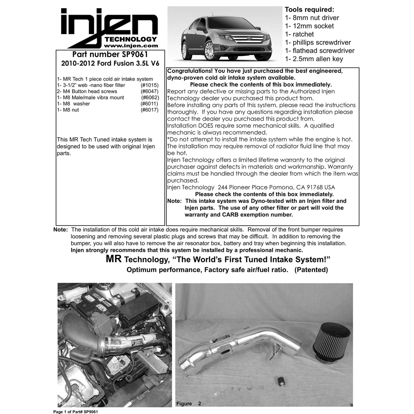 Injen 12 Ford Fusion 3.5L V6 Polished Tuned Intake