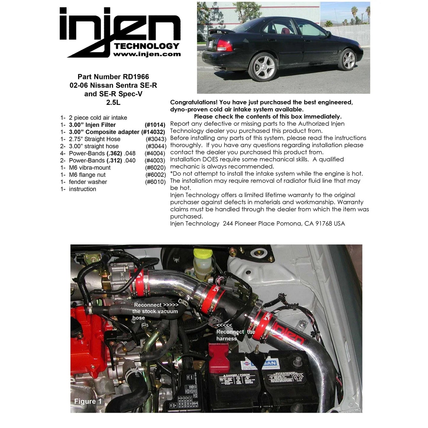 Injen 02-06 Nissan Sentra SER Spec V 2.5L (CARB 02-04 Only) Black Cold Air Intake **SPECIAL ORDER**