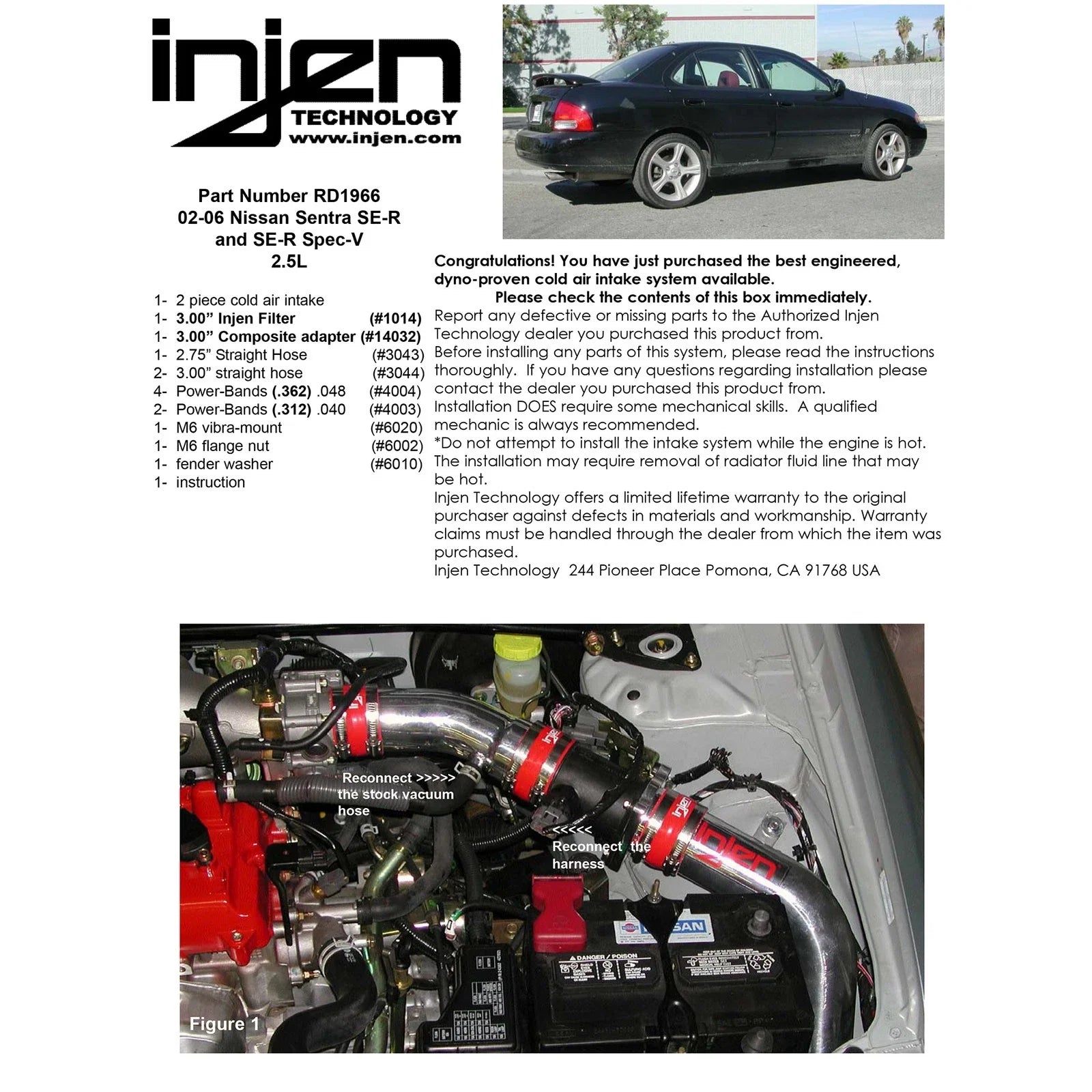 Injen 02-06 Nissan Sentra SER Spec V 2.5L (CARB 02-04 Only) Black Cold Air Intake **SPECIAL ORDER**