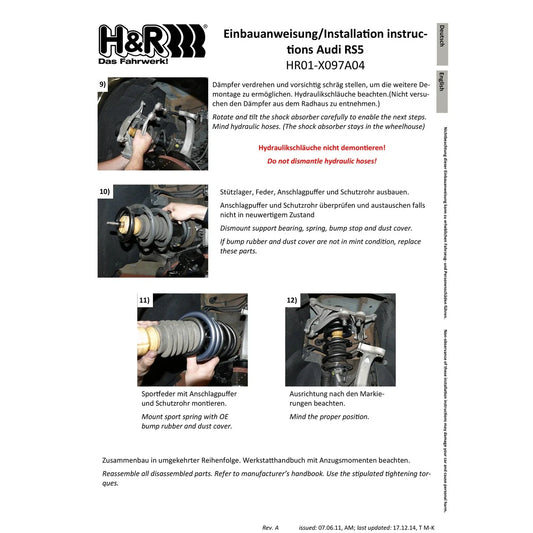 H&R 09-14 Audi A4 Avant Quattro/S5 Cabrio (AWD) B8 Sport Spring