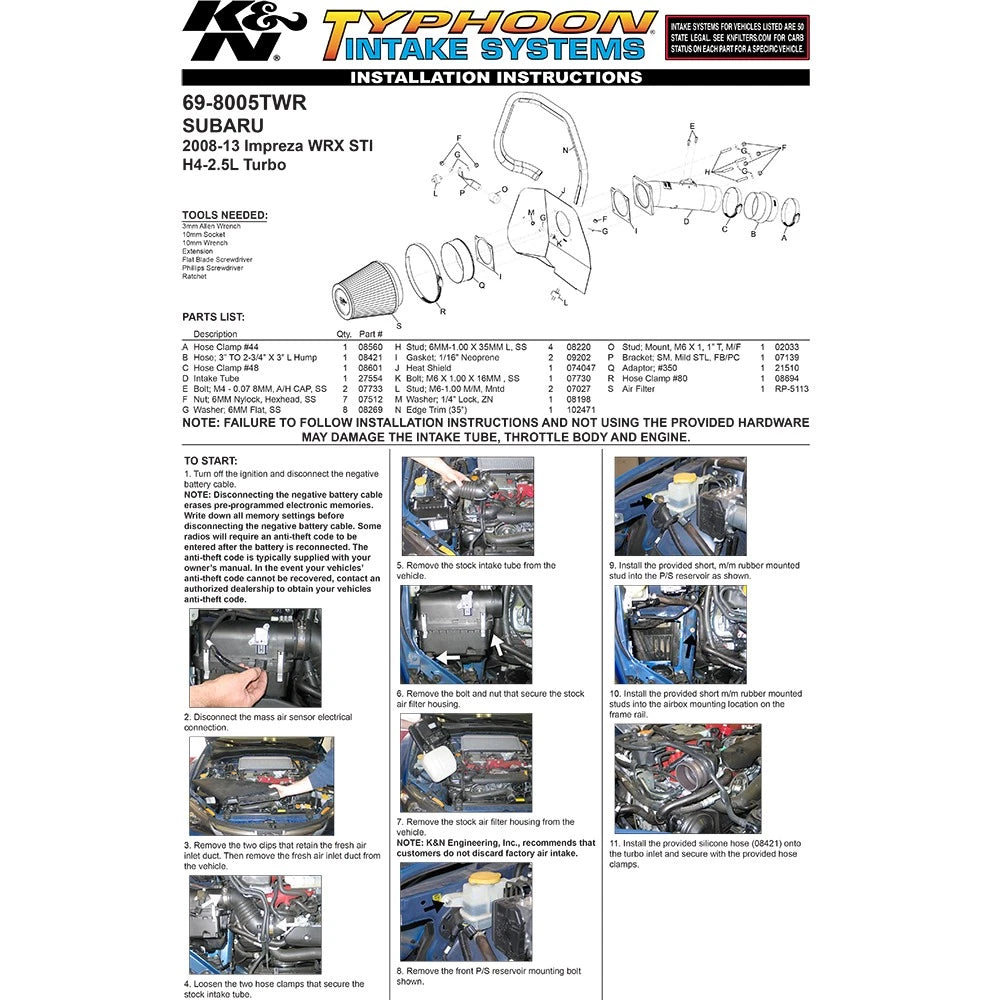 K&N 08-11 WRX/STi 2.5L H4 Red Typhoon Short Ram Intake
