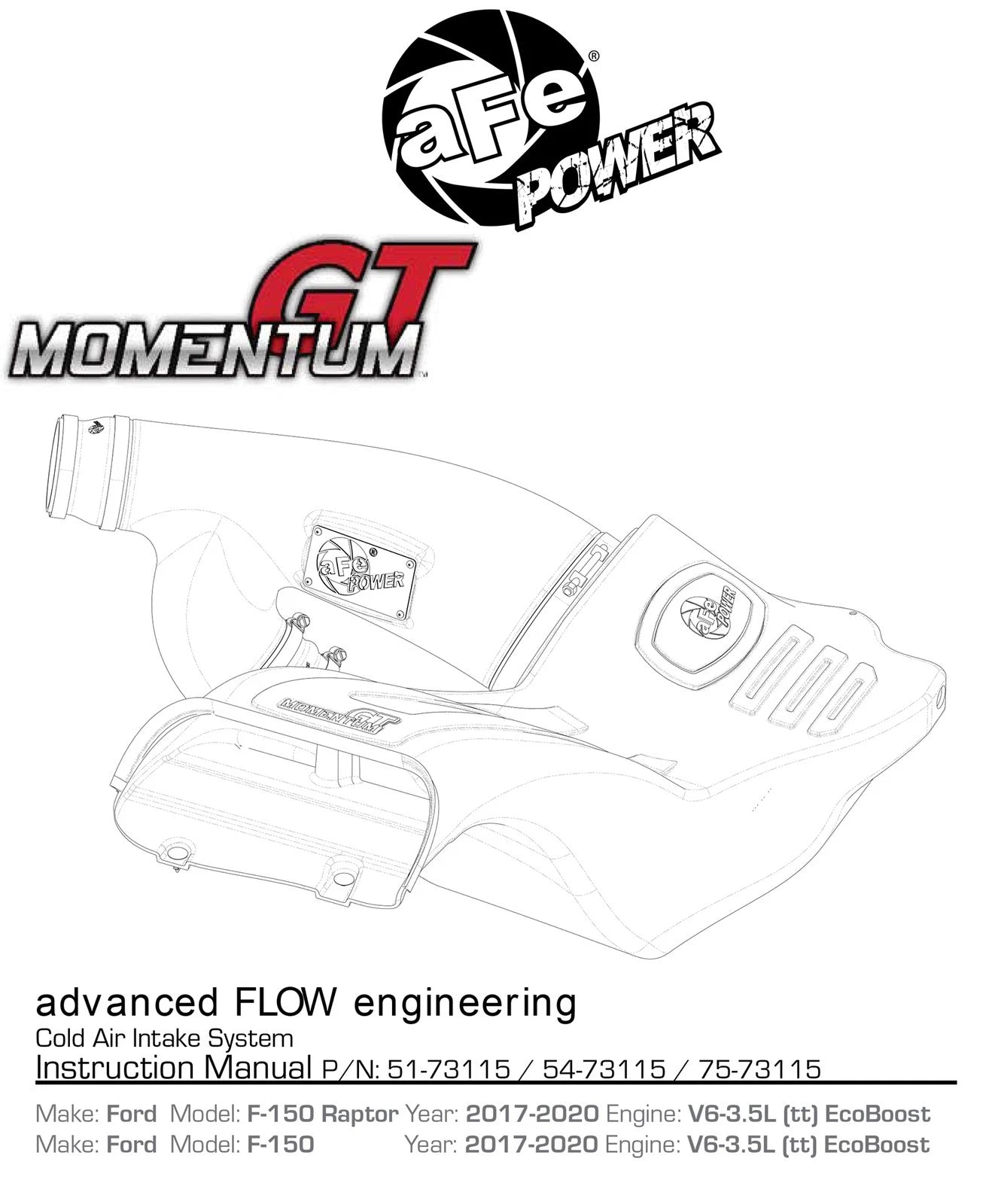 aFe POWER Momentum GT Pro Dry S Intake System 2017 Ford F-150 Raptor V6-3.5L (tt) EcoBoost
