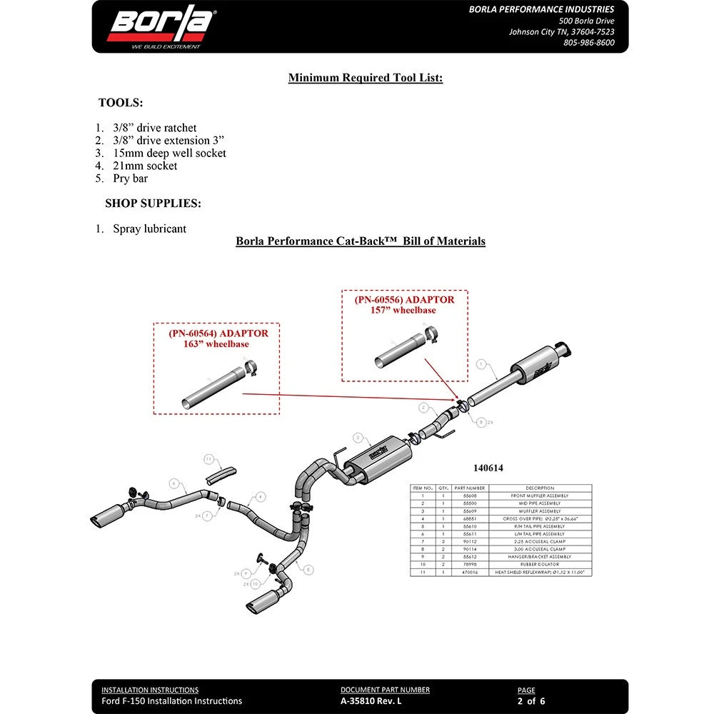 Borla 15-17 Ford F-150 2.7L/ 3.5L EcoBoost/ 5.0L V8 Rear Exit S-Type Catback Exhaust Black Chrome