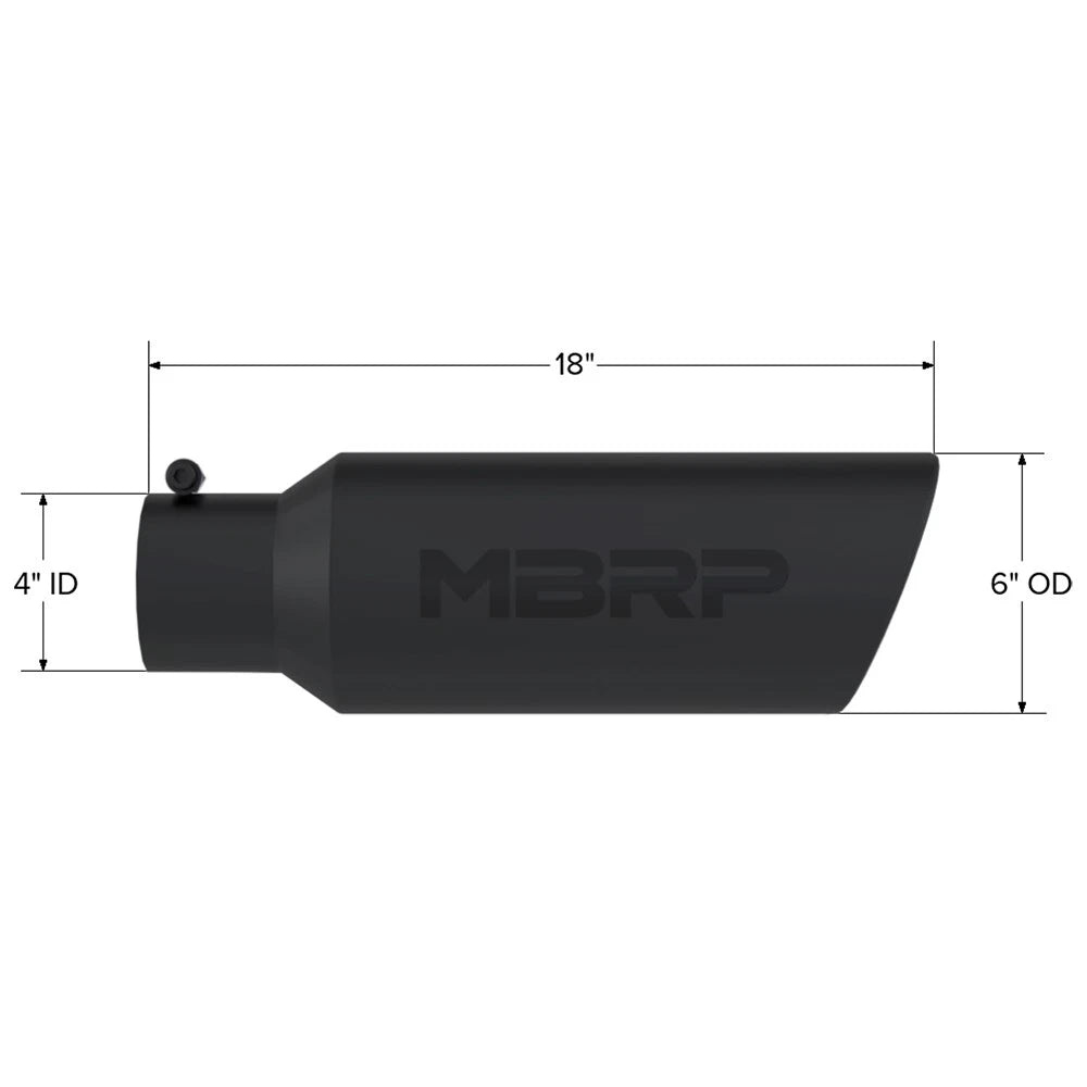 MBRP Universal Tip 6in OD Rolled End 4in Inlet 18in L Black Coated Exhaust Tip