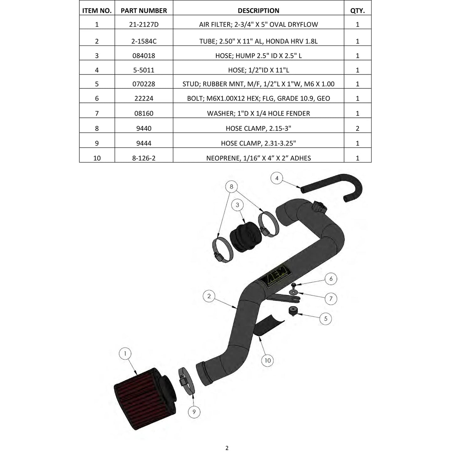 AEM 2016 Honda HR-V L4-1.8L F/I Gunmetal Gray Cold Air Intake