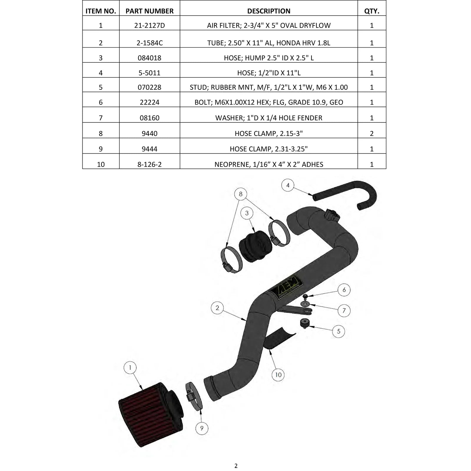 AEM 2016 Honda HR-V L4-1.8L F/I Gunmetal Gray Cold Air Intake