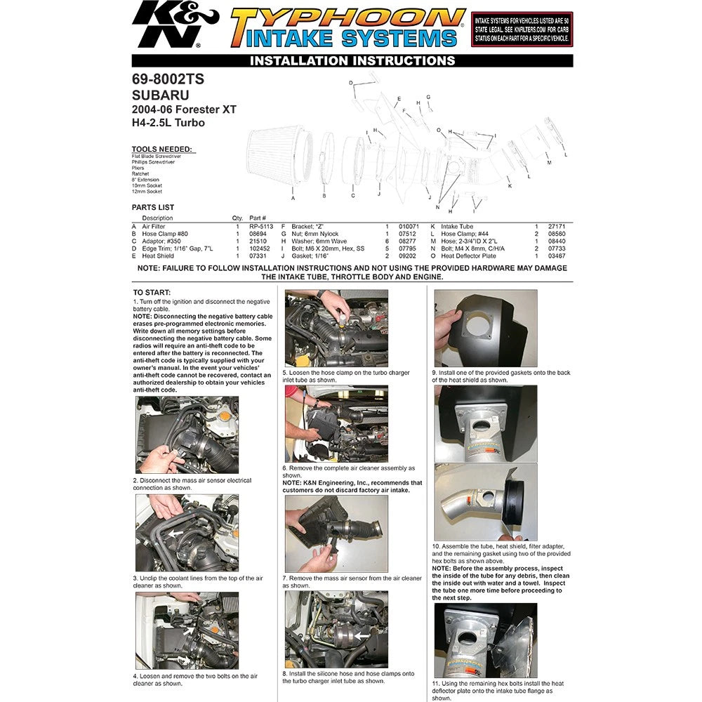 K&N 04-06 Subaru Forester XT F4-2.5L Silver Typhoon Short Ram Intake