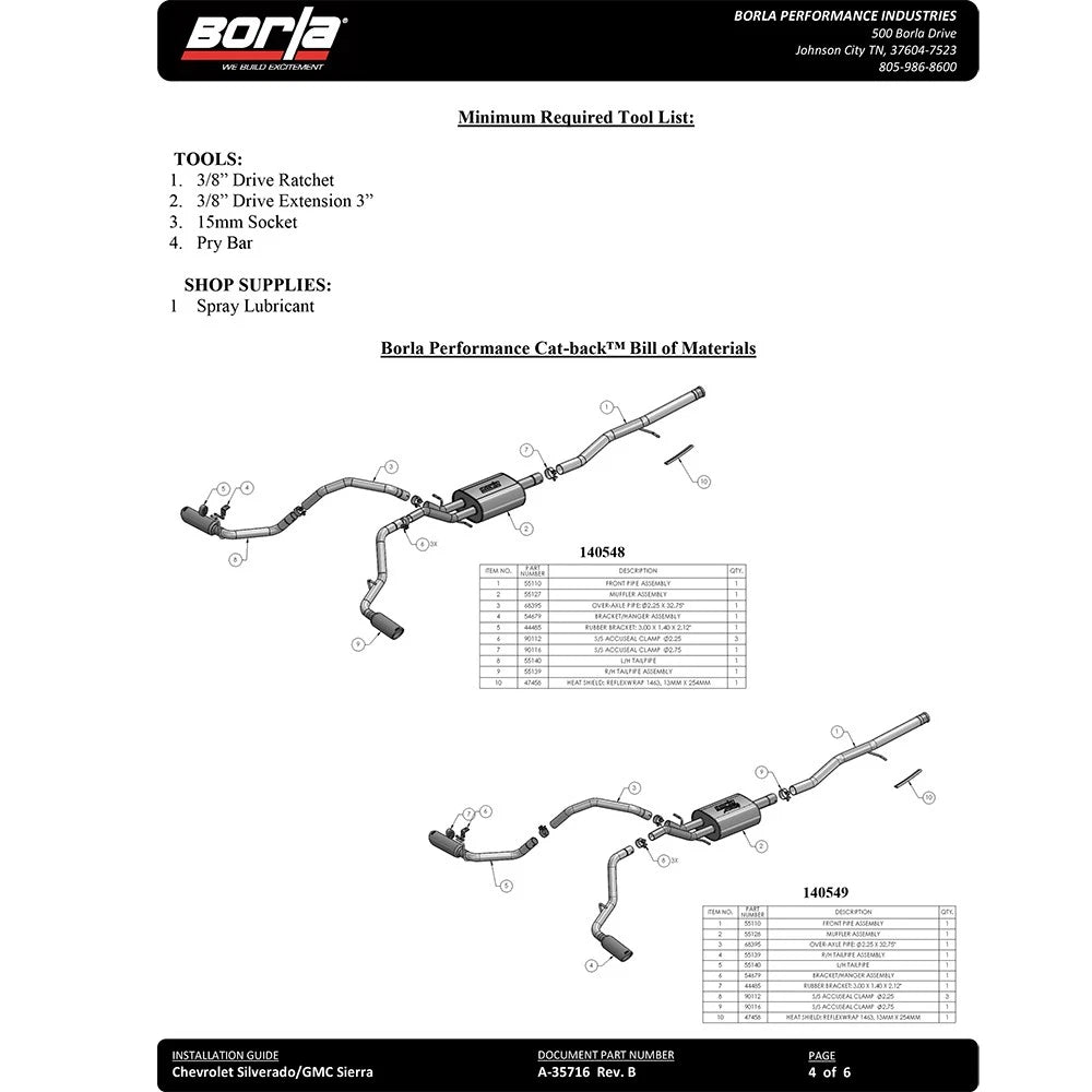 Borla 14-16 Chevrolet Silverado 1500 5.3L ATAK Catback Exhaust w/ Black Chrome Tips