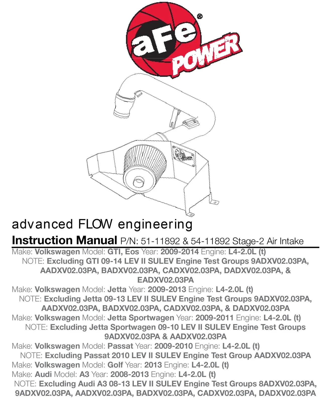 aFe MagnumFORCE Intakes Stage-2 PDS AIS PDS VW GTI 09-11 L4-2.0L (t)