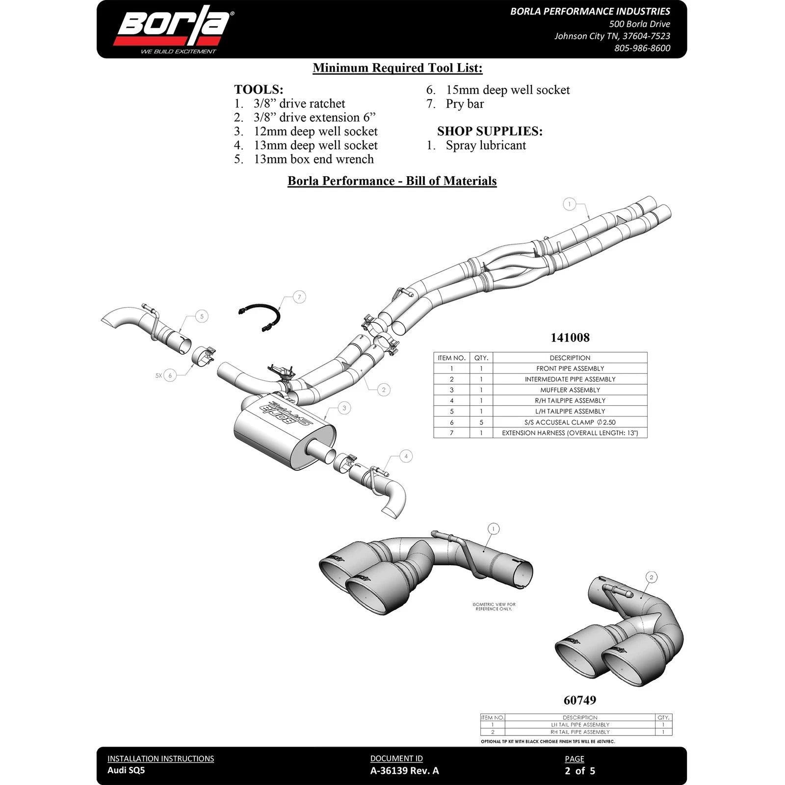 Borla 21-25 Audi SQ5 3.0L-V6 AWD S-Type Catback Exhaust