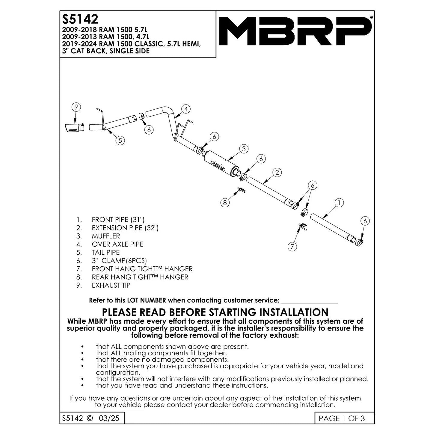 MBRP 2009 Dodge Ram 1500 5.7L Cat Back Single Side