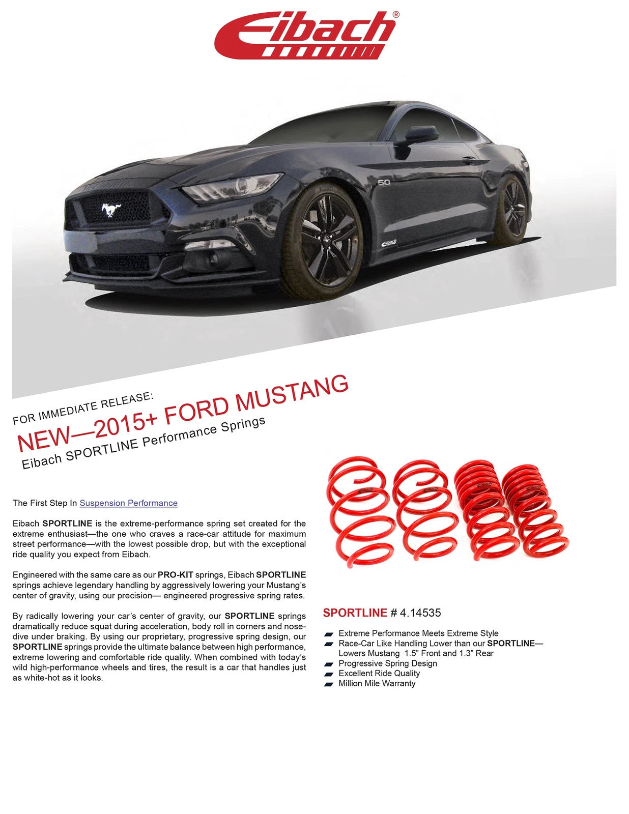 Eibach Sportline Kit for 2015 Mustang GT 5.0L V8