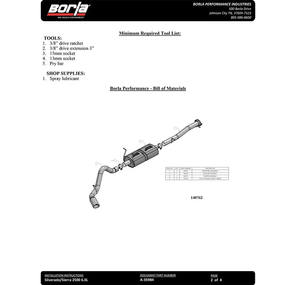 Borla 15-19 Chevy Silverado 2500 6.0L CC/STD Bed/153.7in WB S-Type Catback Exhaust