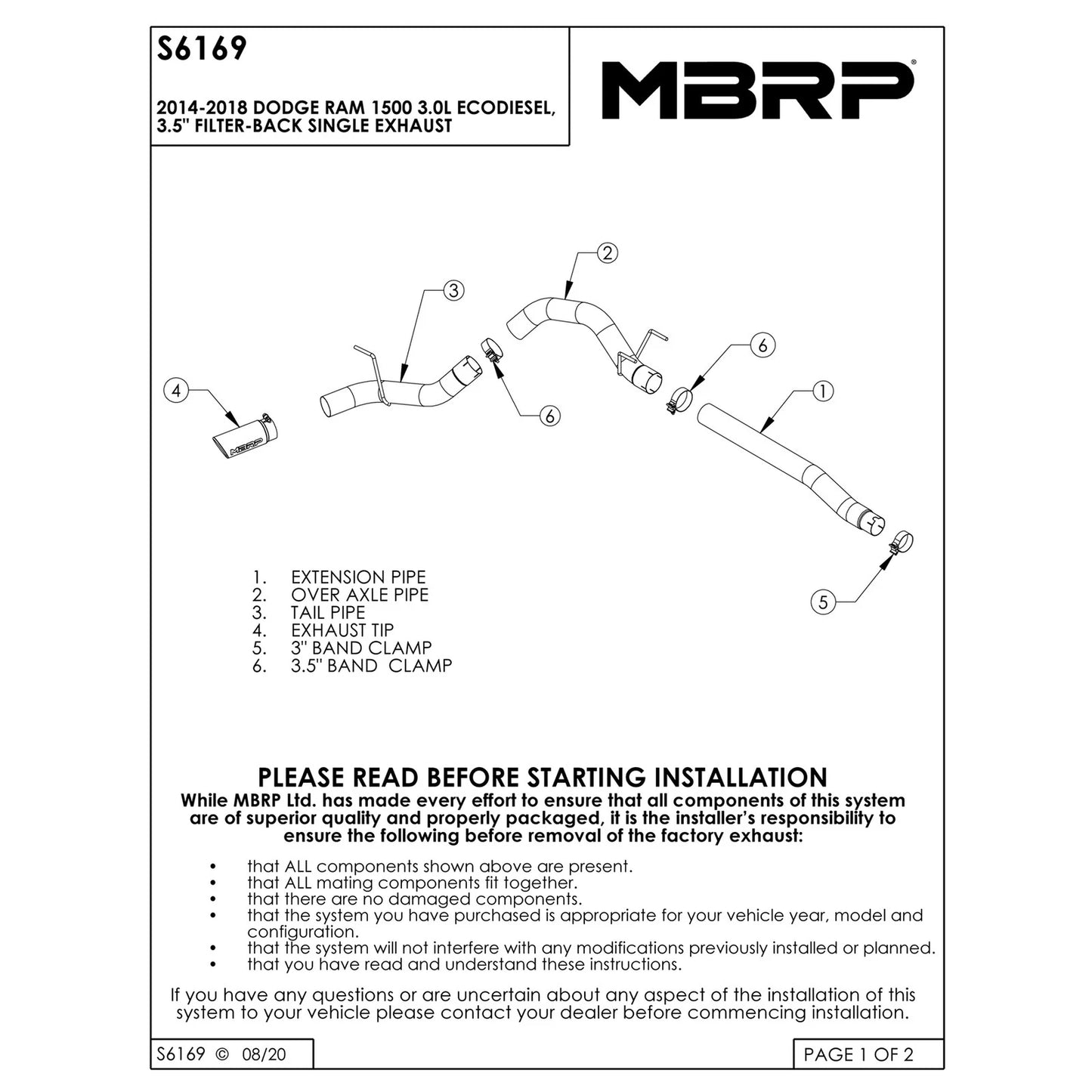 MBRP 2014 Dodge Ram 1500 3.0L EcoDiesel 3.5in Filter Back Exhaust Single Side Exit T409