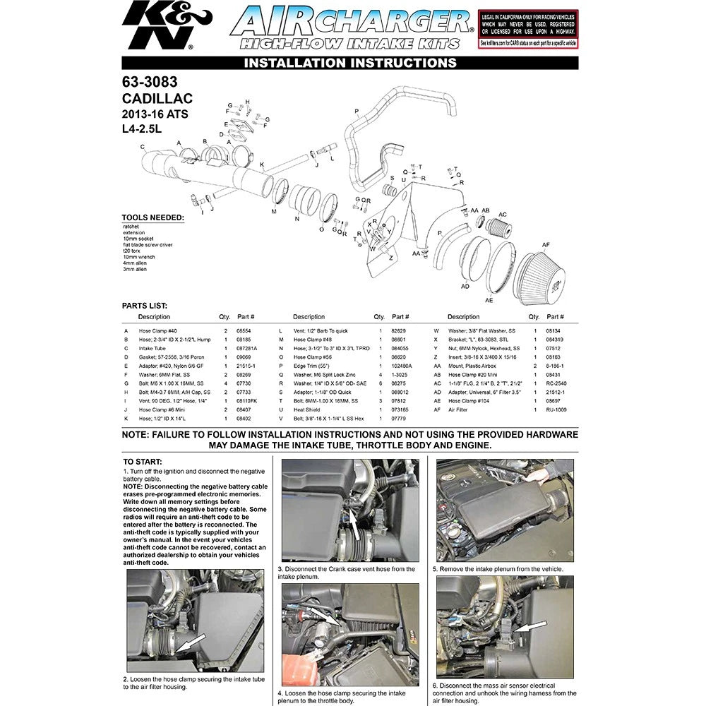 K&N 63 Series AirCharger Performance Intake Kit 13-15 Cadillac ATS 2.5L L4 F/I