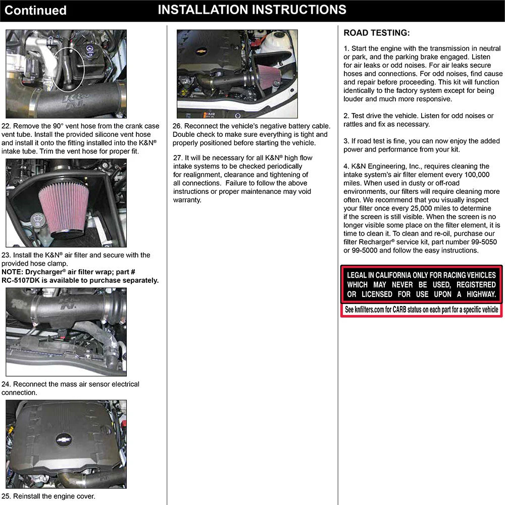 K&N 11-12 Chevy Camaro 3.6L V6 AirCharger Performance Intake