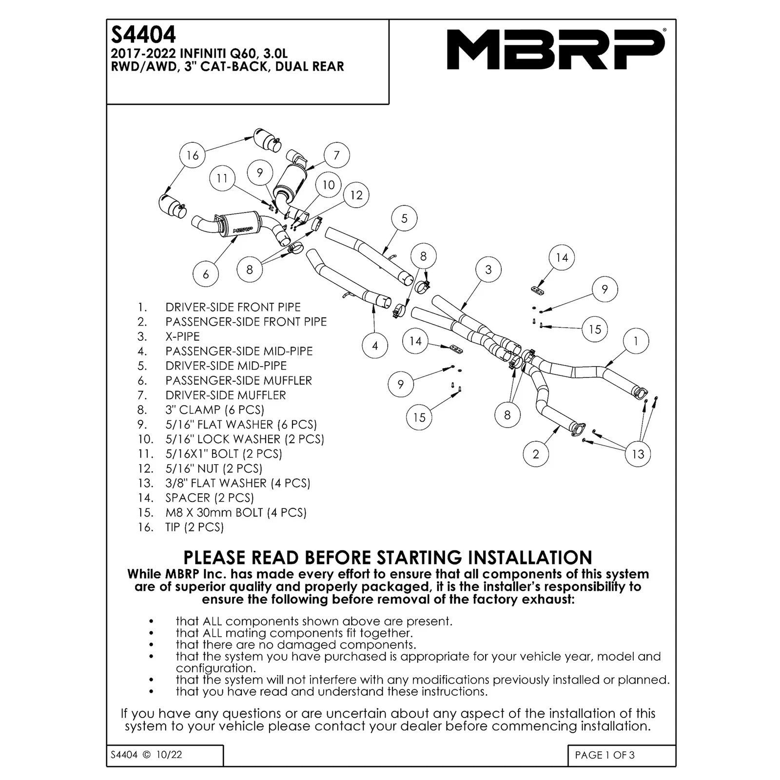 MBRP 17-19 Infiniti Q60 3.0L RWD/AWD Cat Back Dual Rear