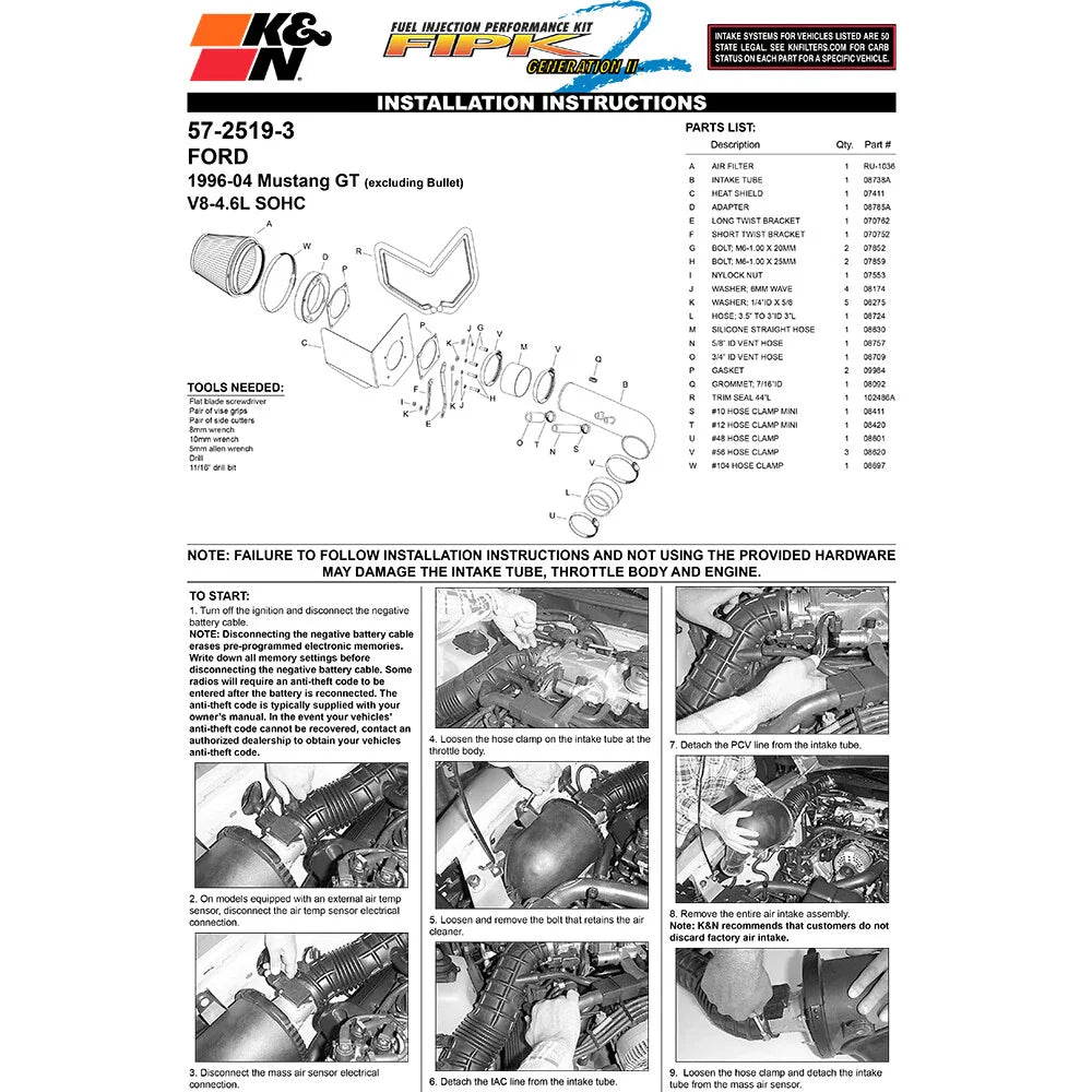 K&N 96-04 Mustang GT V8-4.6L SOHC Performance Intake Kit