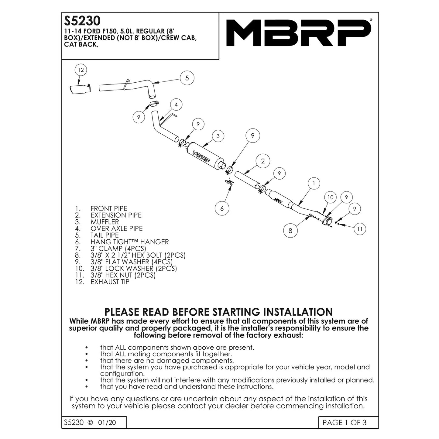 MBRP 11-14 Ford F150 3in Cat Back Single Side Exit Black Coated Exhaust System