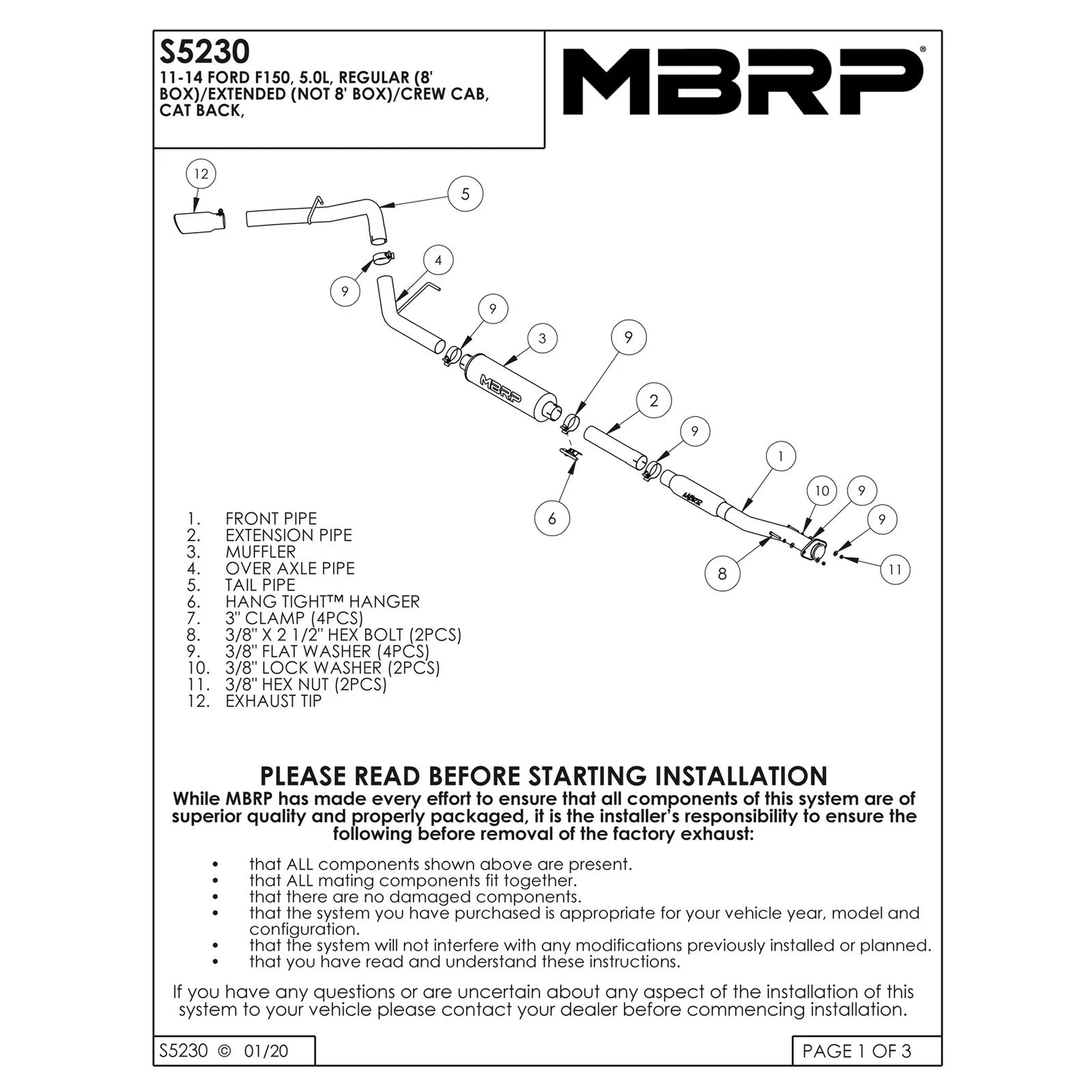 MBRP 11-14 Ford F150 3in Cat Back Single Side Exit Black Coated Exhaust System