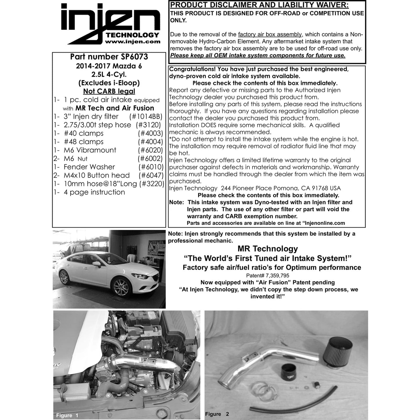 Injen 14-15 Mazda 6 2.5L 4cyl Black Cold Air Intake w/ MR Tech & Air Fusion