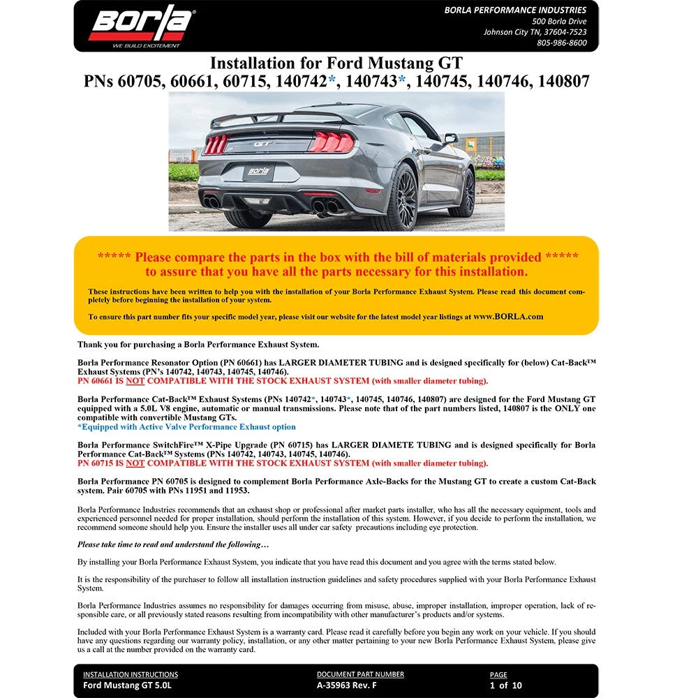 Borla 2018 Ford Mustang GT 5.0L AT/MT 3in ATAK Catback Exhaust w/ Valves