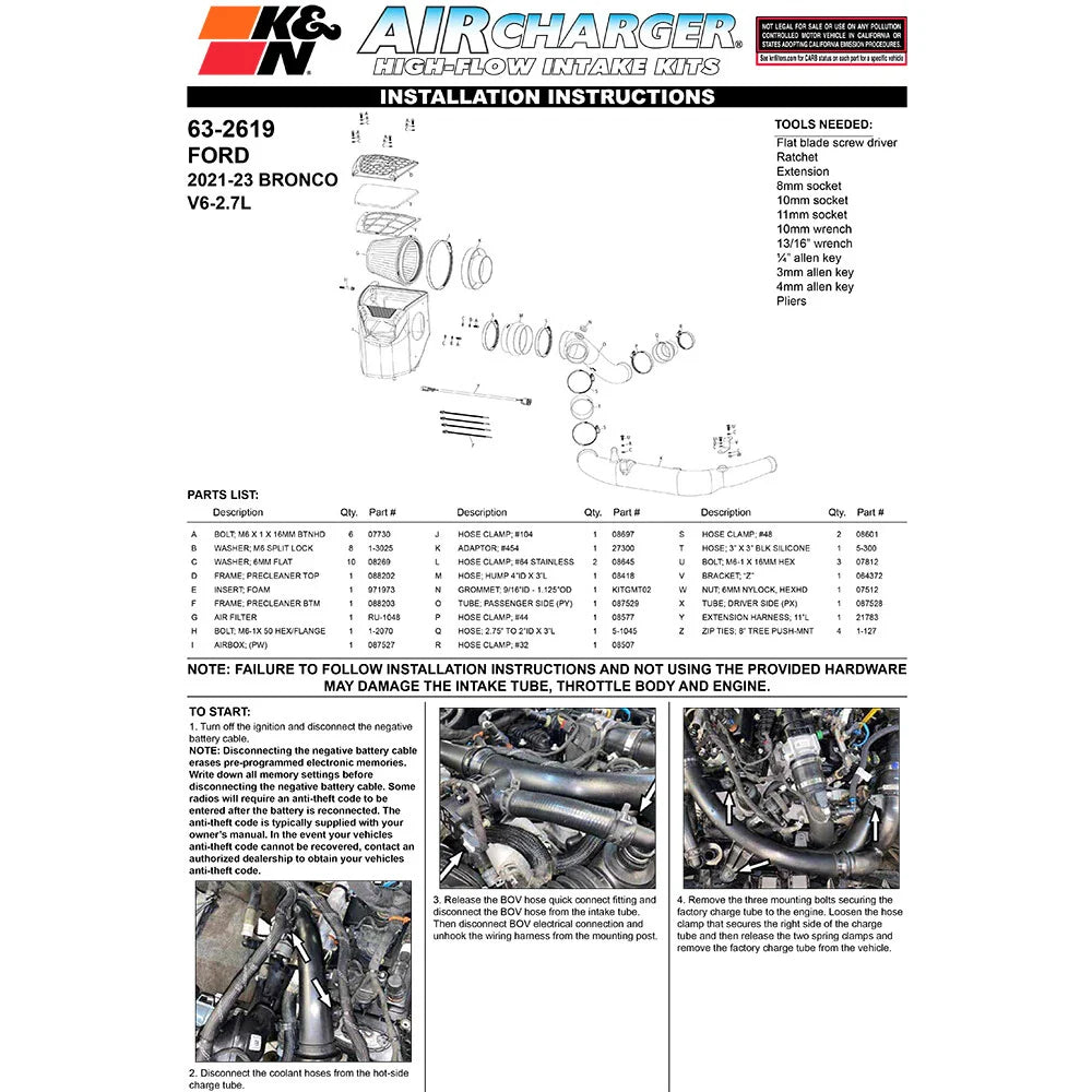 K&N 2021 Ford Bronco V6-2.7L F/I AirCharger Performance Intake