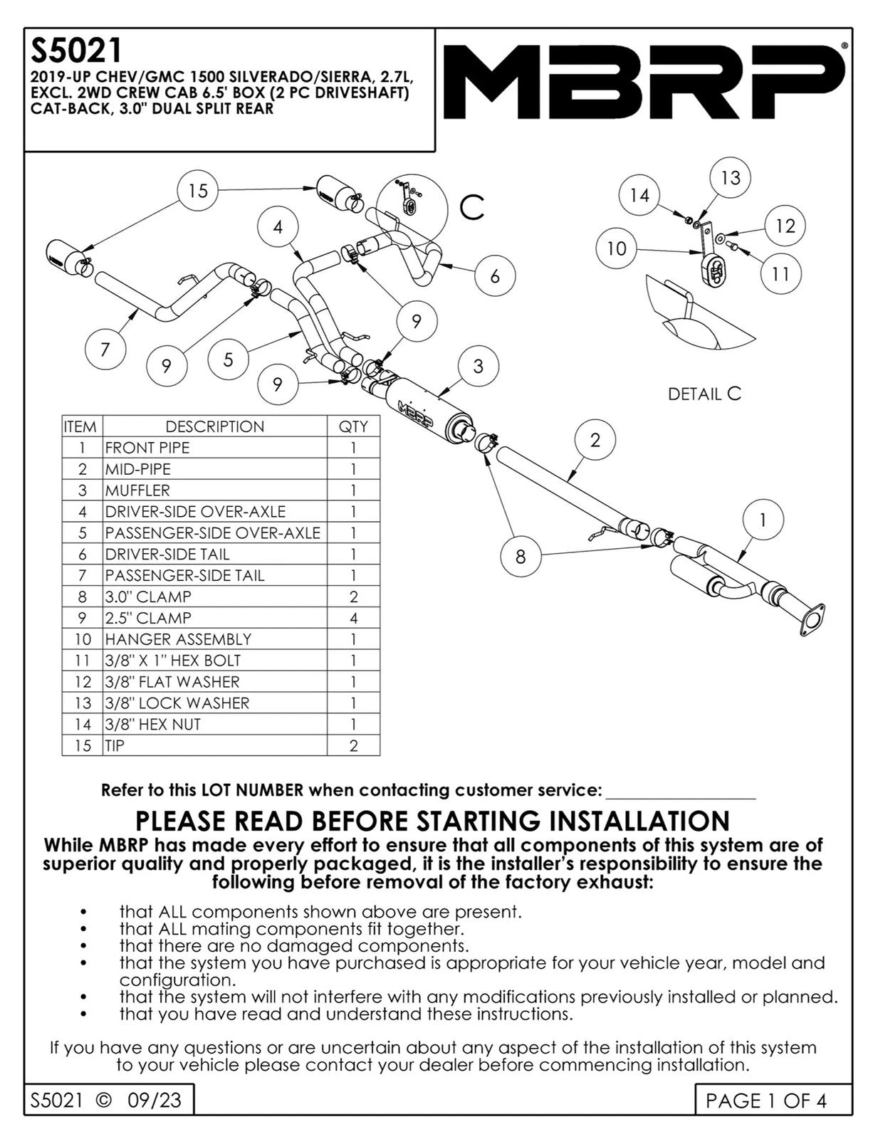 MBRP 2019+ Chevrolet Silverado 1500 / 2019+ GMC Sierra 1500 Alum. 3in Armor Black Cat-Back Exhaust