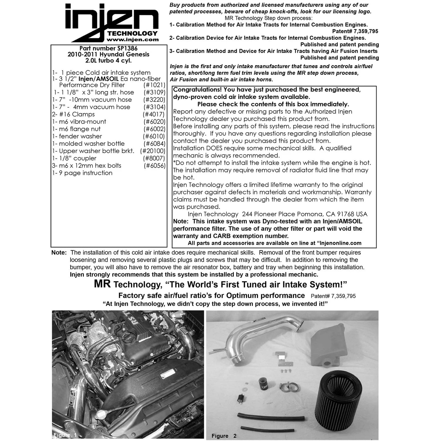 Injen 2010 Genesis 2.0L Turbo 4 cyl. Black Cold Air Intake